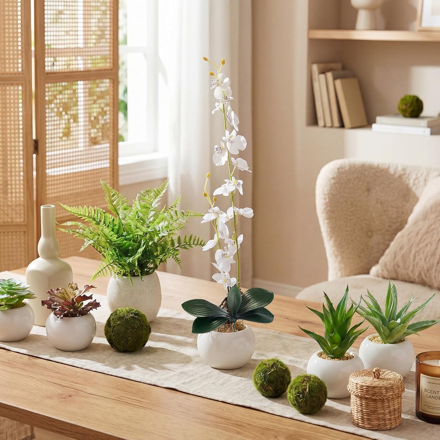 6 Pcs 10.9 Inch Faux Orchid Leaves Artificial Orchids Leaves Phalaenopsis Stems Leaf Green Leaf Plants Green Faux Stem Latex Cymbidium Stems for Flowers Arrangements Pot Decoration