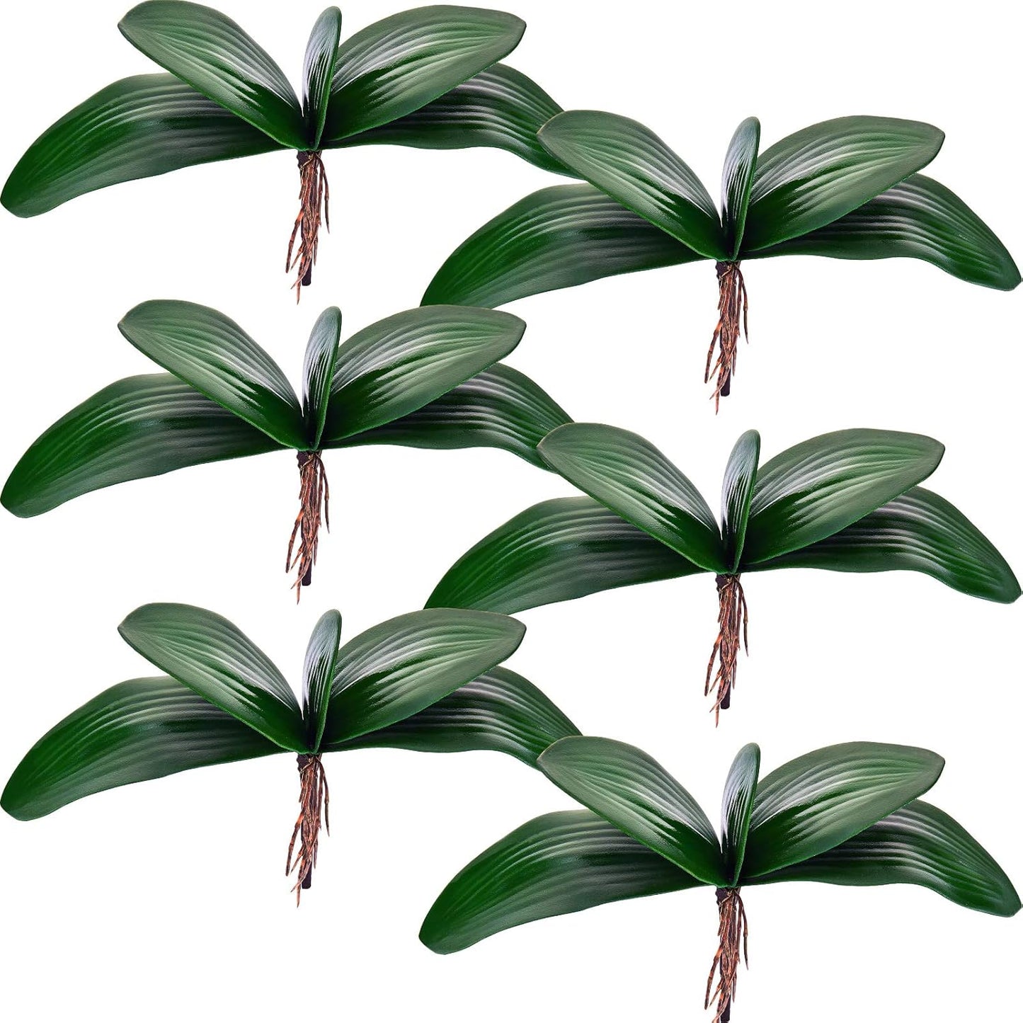 6 Pcs 10.9 Inch Faux Orchid Leaves Artificial Orchids Leaves Phalaenopsis Stems Leaf Green Leaf Plants Green Faux Stem Latex Cymbidium Stems for Flowers Arrangements Pot Decoration