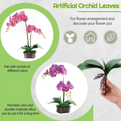 6 Pcs 10.9 Inch Faux Orchid Leaves Artificial Orchids Leaves Phalaenopsis Stems Leaf Green Leaf Plants Green Faux Stem Latex Cymbidium Stems for Flowers Arrangements Pot Decoration