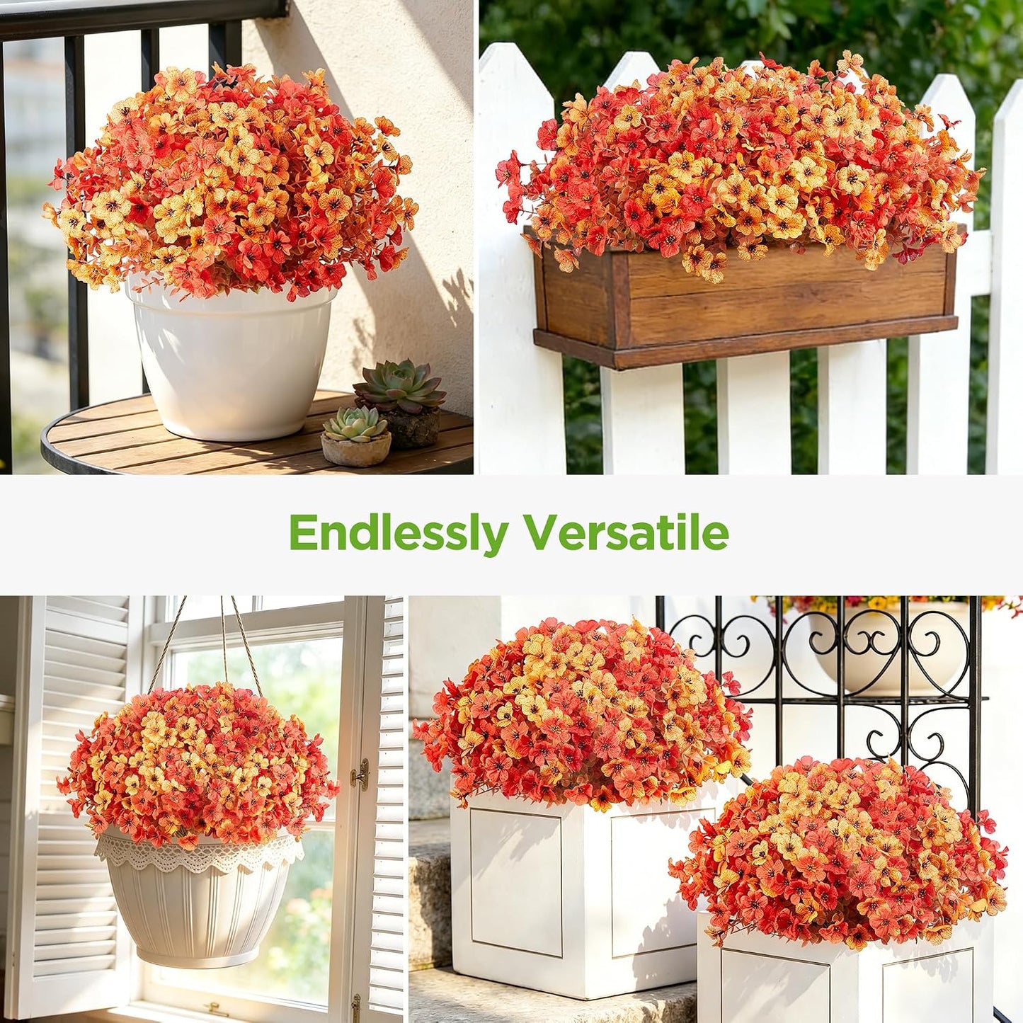 Artificial Flowers for Outdoors Fake Silk Faux Plant 4 Hues 12 Pcs | Outdoors, UV Resistant, Indoor, Outside, Bendable, Adjustable Stems, Look Real, Cemetry, Decoration, Patio, Planter, Pots