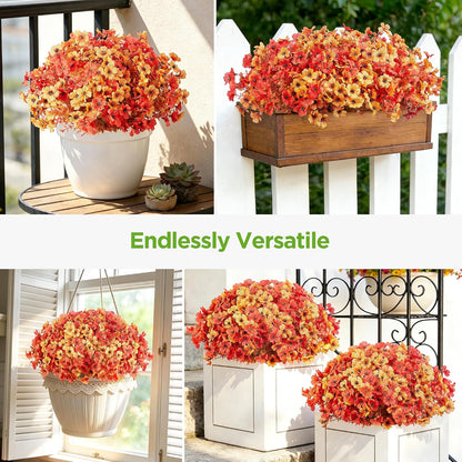 Artificial Flowers for Outdoors Fake Silk Faux Plant 4 Hues 12 Pcs | Outdoors, UV Resistant, Indoor, Outside, Bendable, Adjustable Stems, Look Real, Cemetry, Decoration, Patio, Planter, Pots