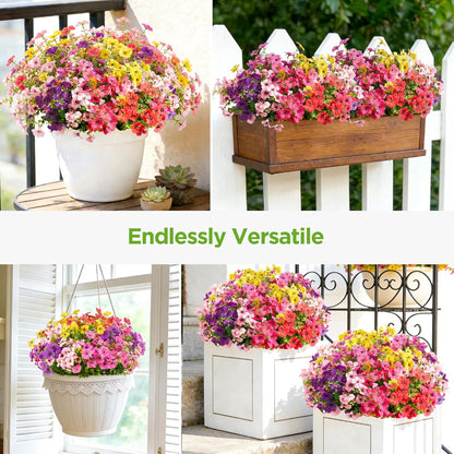 Artificial Flowers for Outdoors Fake Silk Faux Plant 4 Hues 12 Pcs | Outdoors, UV Resistant, Indoor, Outside, Bendable, Adjustable Stems, Look Real, Cemetry, Decoration, Patio, Planter, Pots