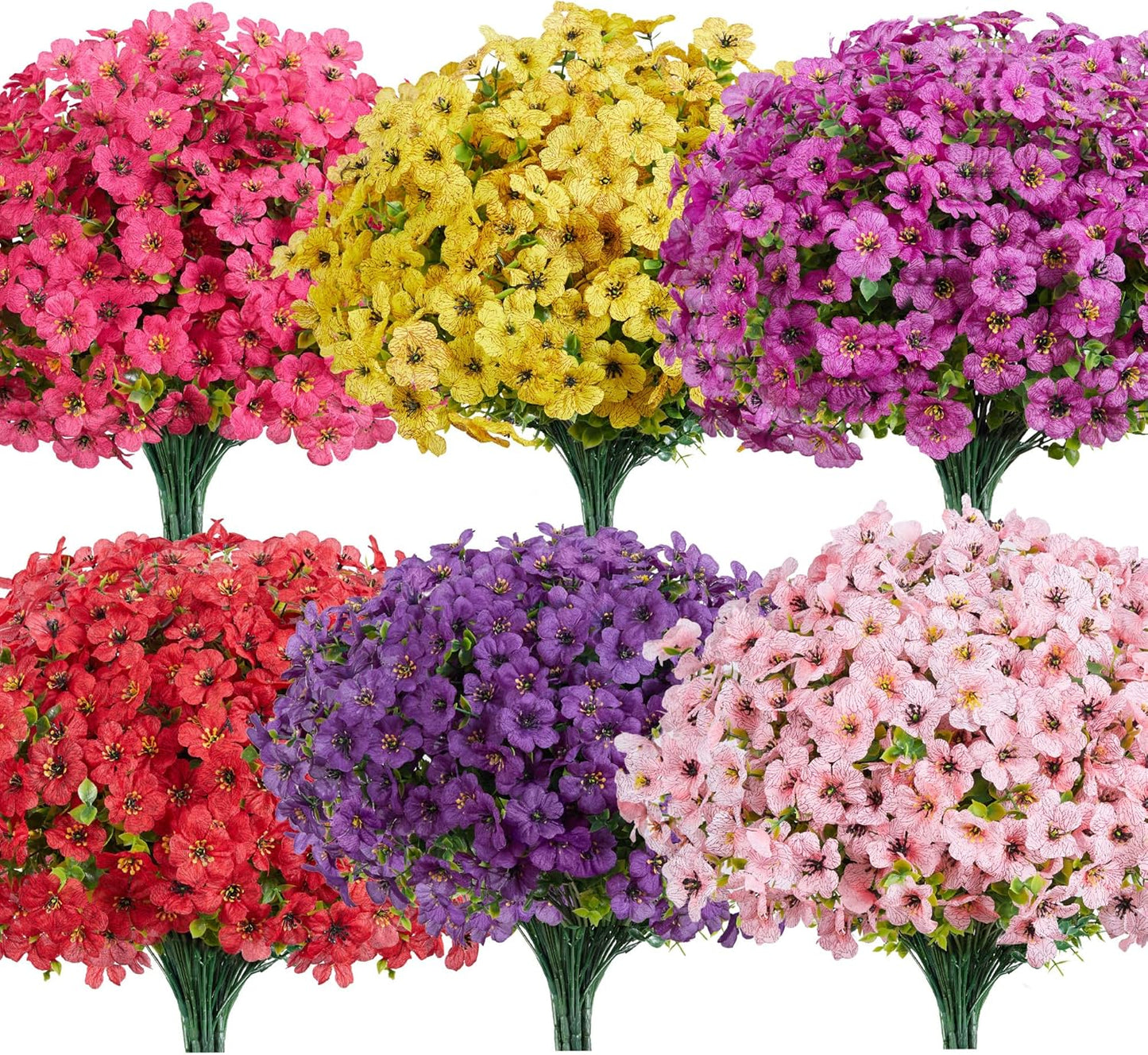 Artificial Flowers for Outdoors Fake Silk Faux Plant 4 Hues 12 Pcs | Outdoors, UV Resistant, Indoor, Outside, Bendable, Adjustable Stems, Look Real, Cemetry, Decoration, Patio, Planter, Pots