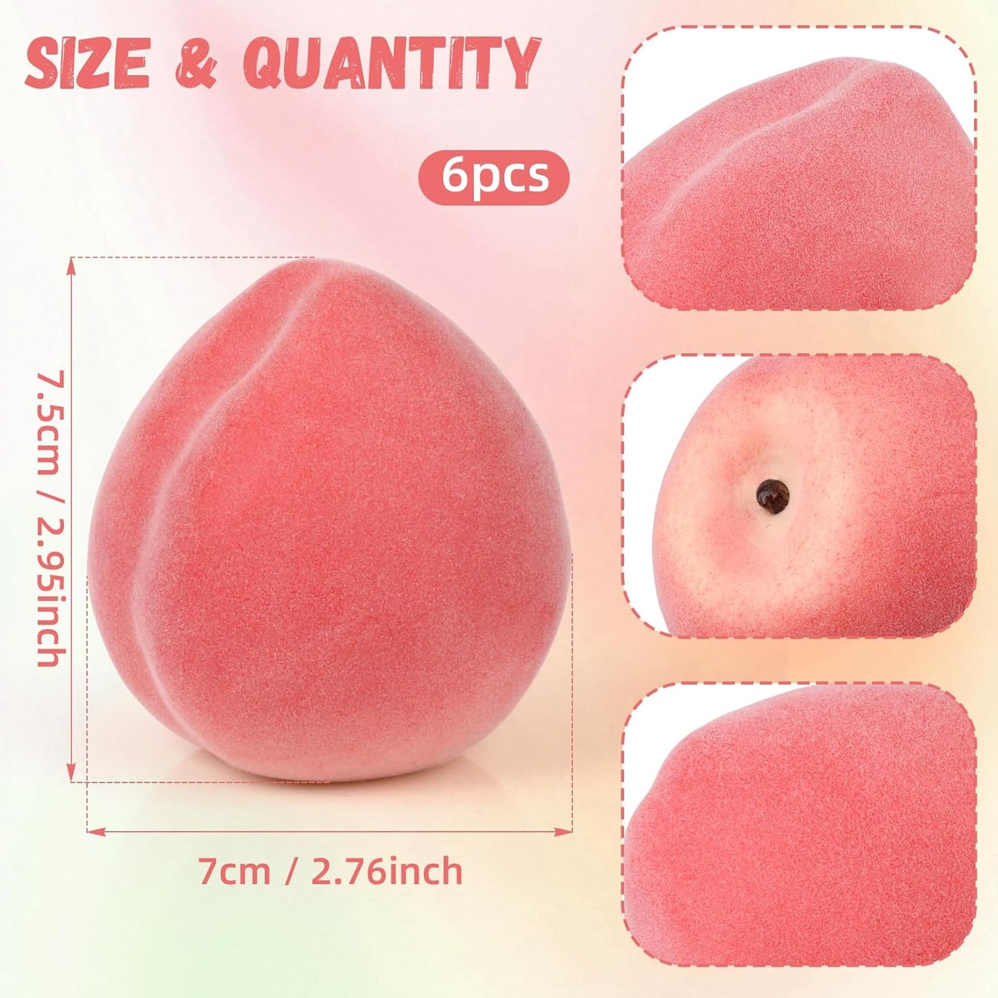 6pcs High Grade Fake Peach Decoration Artificial Realistic Fruit Model for Home Party Holiday Festival Christmas Display