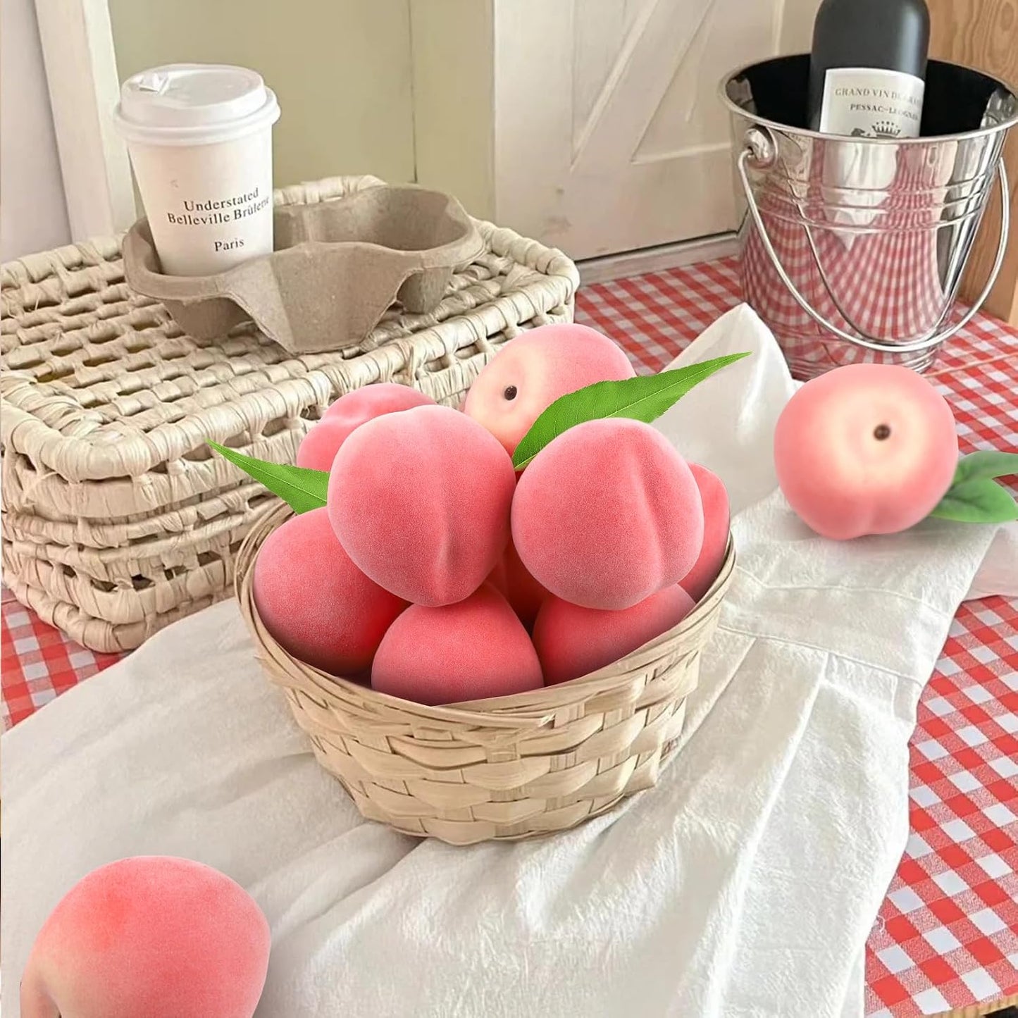 6pcs High Grade Fake Peach Decoration Artificial Realistic Fruit Model for Home Party Holiday Festival Christmas Display