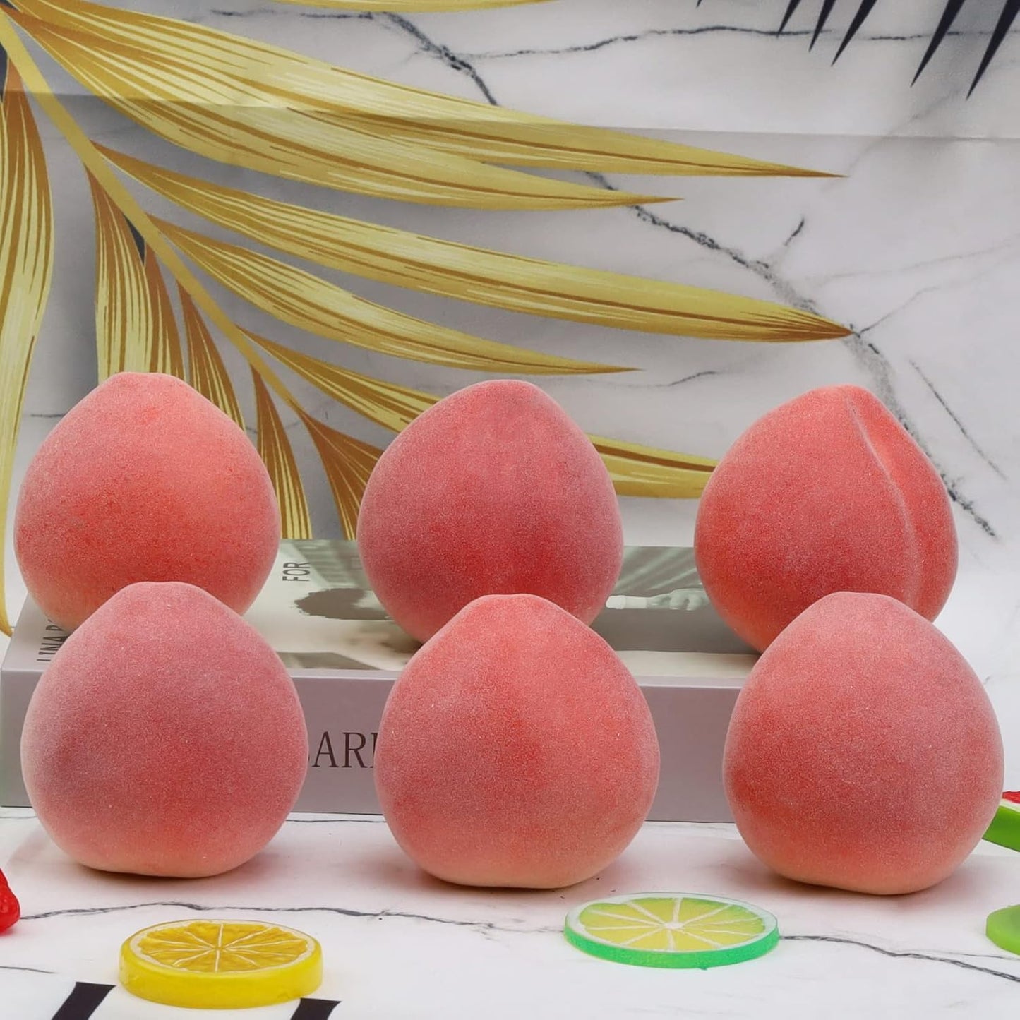 6pcs High Grade Fake Peach Decoration Artificial Realistic Fruit Model for Home Party Holiday Festival Christmas Display