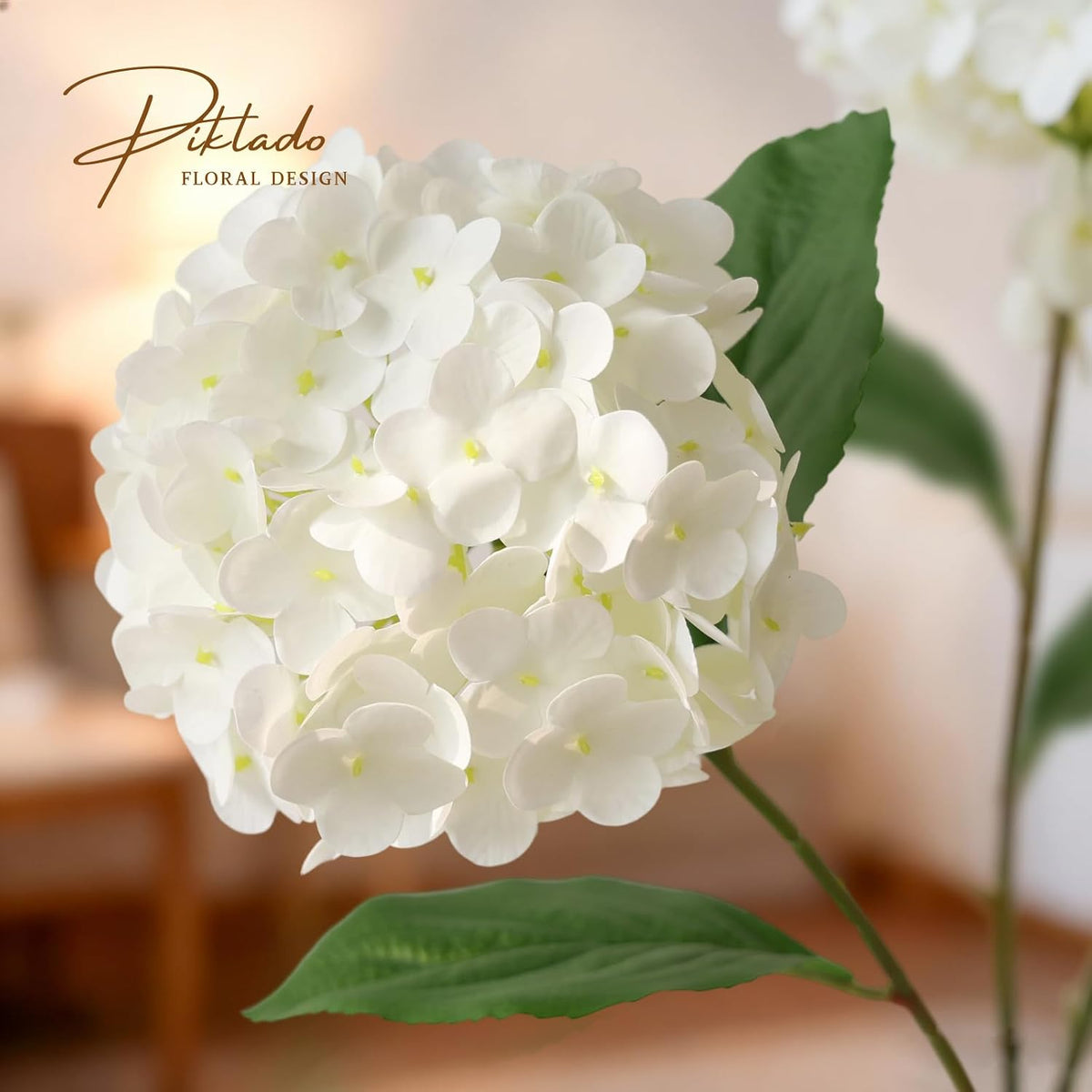 1 Bunch 21in Real Touch Hydrangea Artificial Flowers with 5pcs Flower Head 10pcs Leaves Faux Hydrangea Flowers for Home Office Decor Wedding Party Arrangements (White, 1 Bunch)
