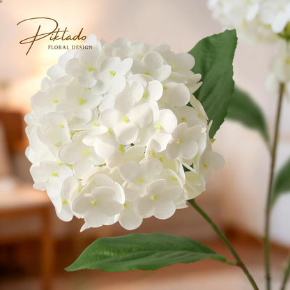 1 Bunch 21in Real Touch Hydrangea Artificial Flowers with 5pcs Flower Head 10pcs Leaves Faux Hydrangea Flowers for Home Office Decor Wedding Party Arrangements (White, 1 Bunch)
