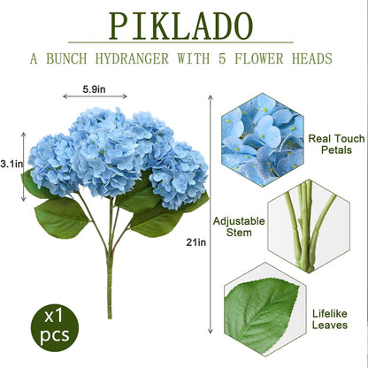 1 Bunch 21in Real Touch Hydrangea Artificial Flowers with 5pcs Flower Head 10pcs Leaves Faux Hydrangea Flowers for Home Office Decor Wedding Party Arrangements (White, 1 Bunch)