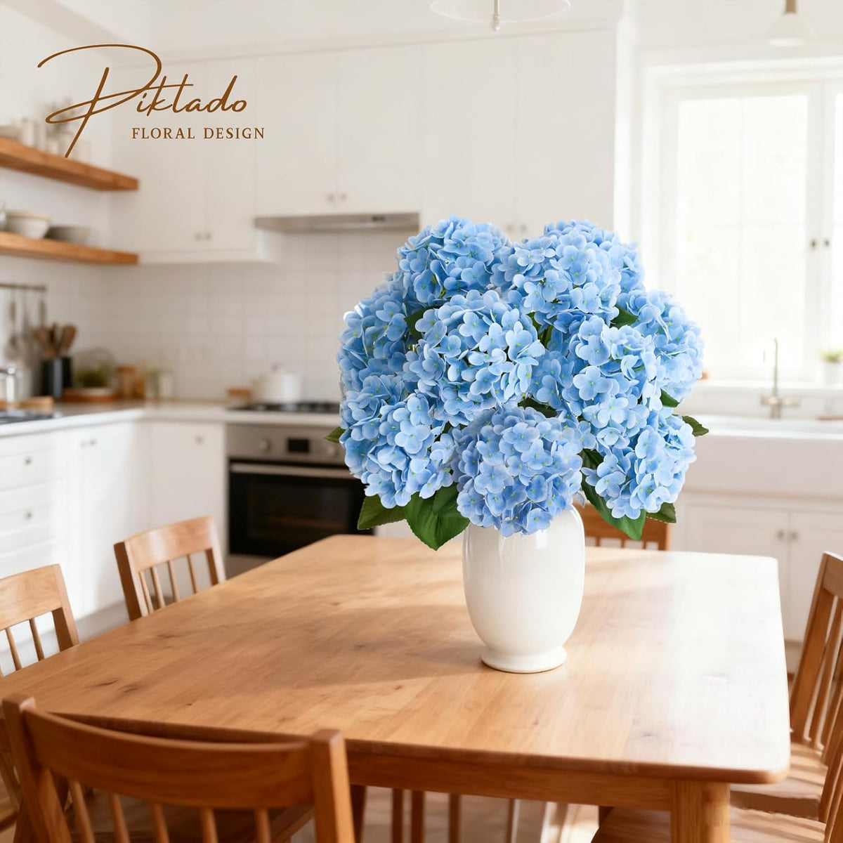 1 Bunch 21in Real Touch Hydrangea Artificial Flowers with 5pcs Flower Head 10pcs Leaves Faux Hydrangea Flowers for Home Office Decor Wedding Party Arrangements (White, 1 Bunch)