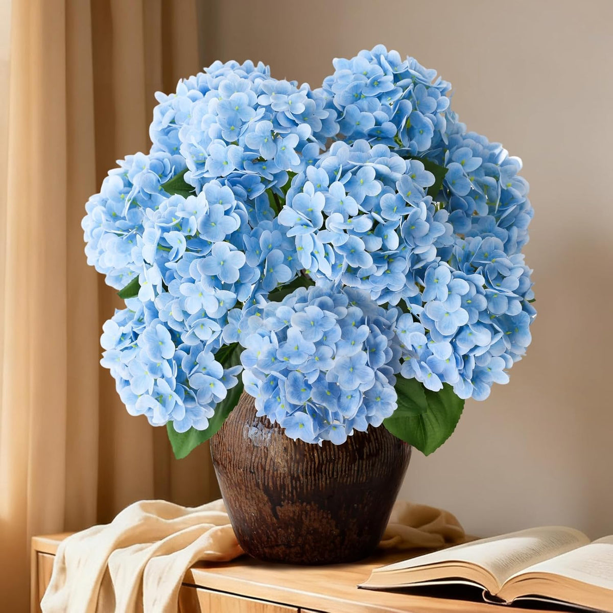 1 Bunch 21in Real Touch Hydrangea Artificial Flowers with 5pcs Flower Head 10pcs Leaves Faux Hydrangea Flowers for Home Office Decor Wedding Party Arrangements (White, 1 Bunch)