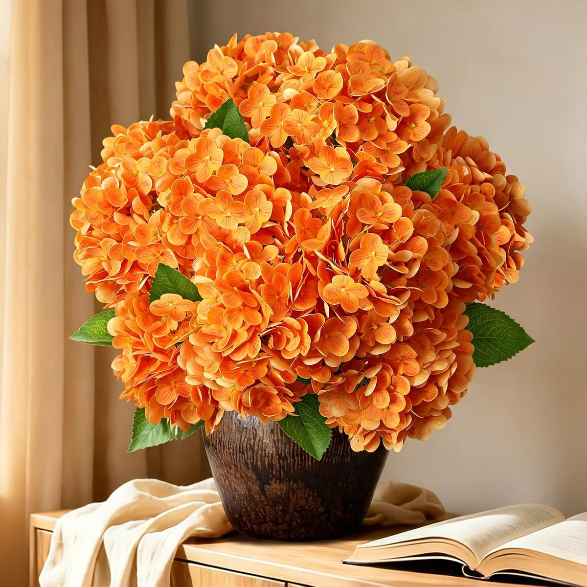 1 Bunch 21in Real Touch Hydrangea Artificial Flowers with 5pcs Flower Head 10pcs Leaves Faux Hydrangea Flowers for Home Office Decor Wedding Party Arrangements (White, 1 Bunch)