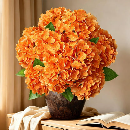 1 Bunch 21in Real Touch Hydrangea Artificial Flowers with 5pcs Flower Head 10pcs Leaves Faux Hydrangea Flowers for Home Office Decor Wedding Party Arrangements (White, 1 Bunch)