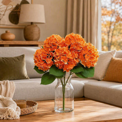1 Bunch 21in Real Touch Hydrangea Artificial Flowers with 5pcs Flower Head 10pcs Leaves Faux Hydrangea Flowers for Home Office Decor Wedding Party Arrangements (White, 1 Bunch)