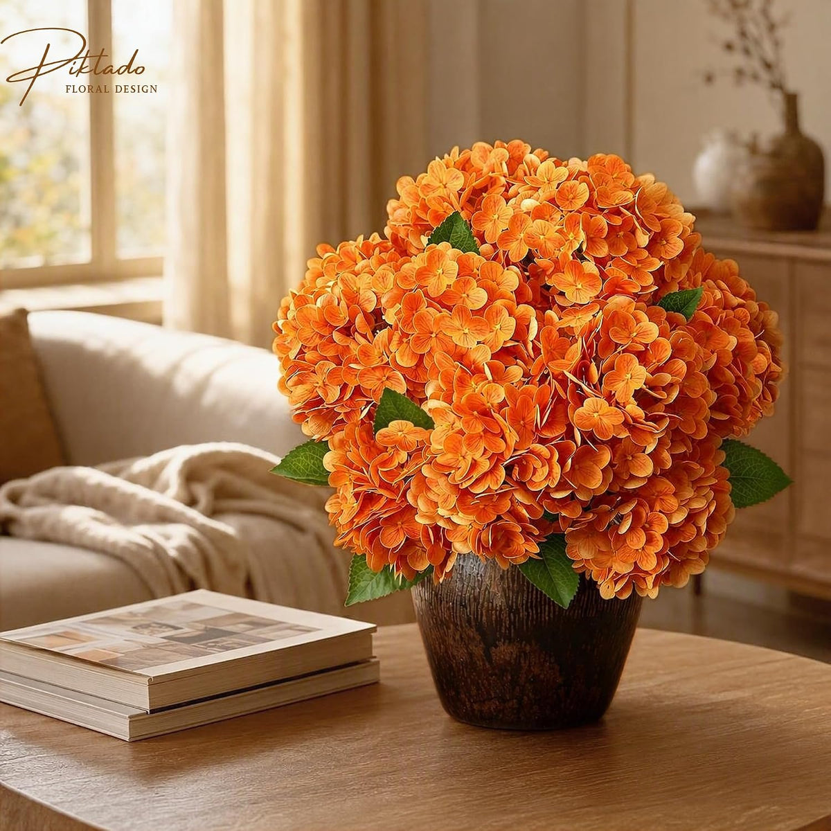 1 Bunch 21in Real Touch Hydrangea Artificial Flowers with 5pcs Flower Head 10pcs Leaves Faux Hydrangea Flowers for Home Office Decor Wedding Party Arrangements (White, 1 Bunch)