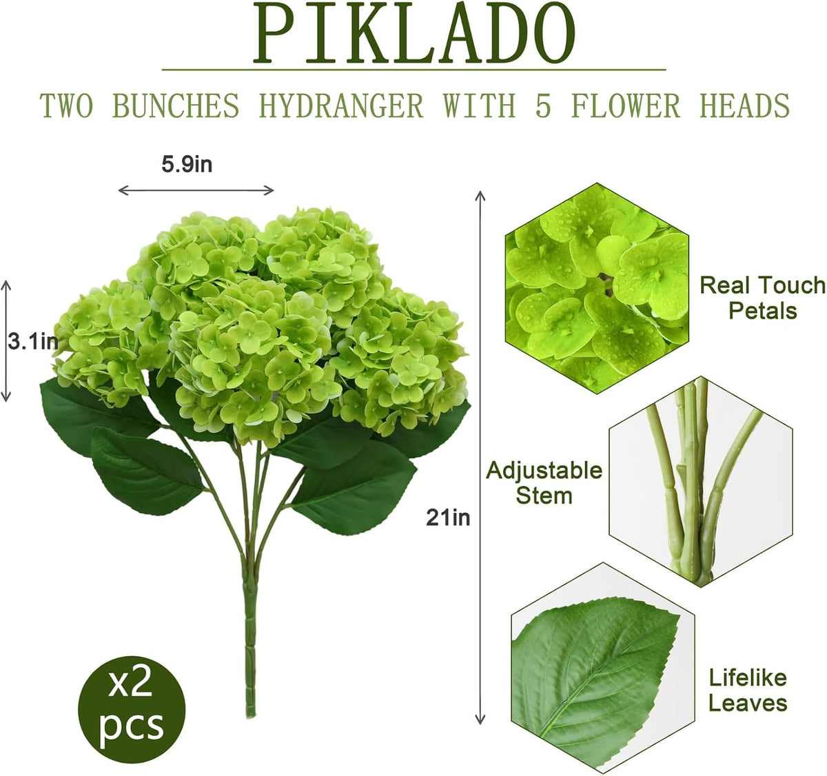 1 Bunch 21in Real Touch Hydrangea Artificial Flowers with 5pcs Flower Head 10pcs Leaves Faux Hydrangea Flowers for Home Office Decor Wedding Party Arrangements (White, 1 Bunch)