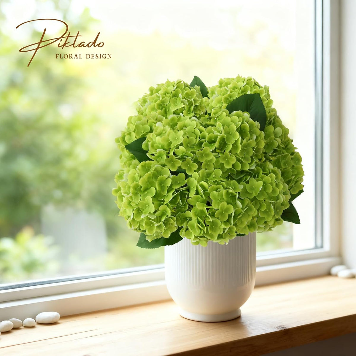 1 Bunch 21in Real Touch Hydrangea Artificial Flowers with 5pcs Flower Head 10pcs Leaves Faux Hydrangea Flowers for Home Office Decor Wedding Party Arrangements (White, 1 Bunch)