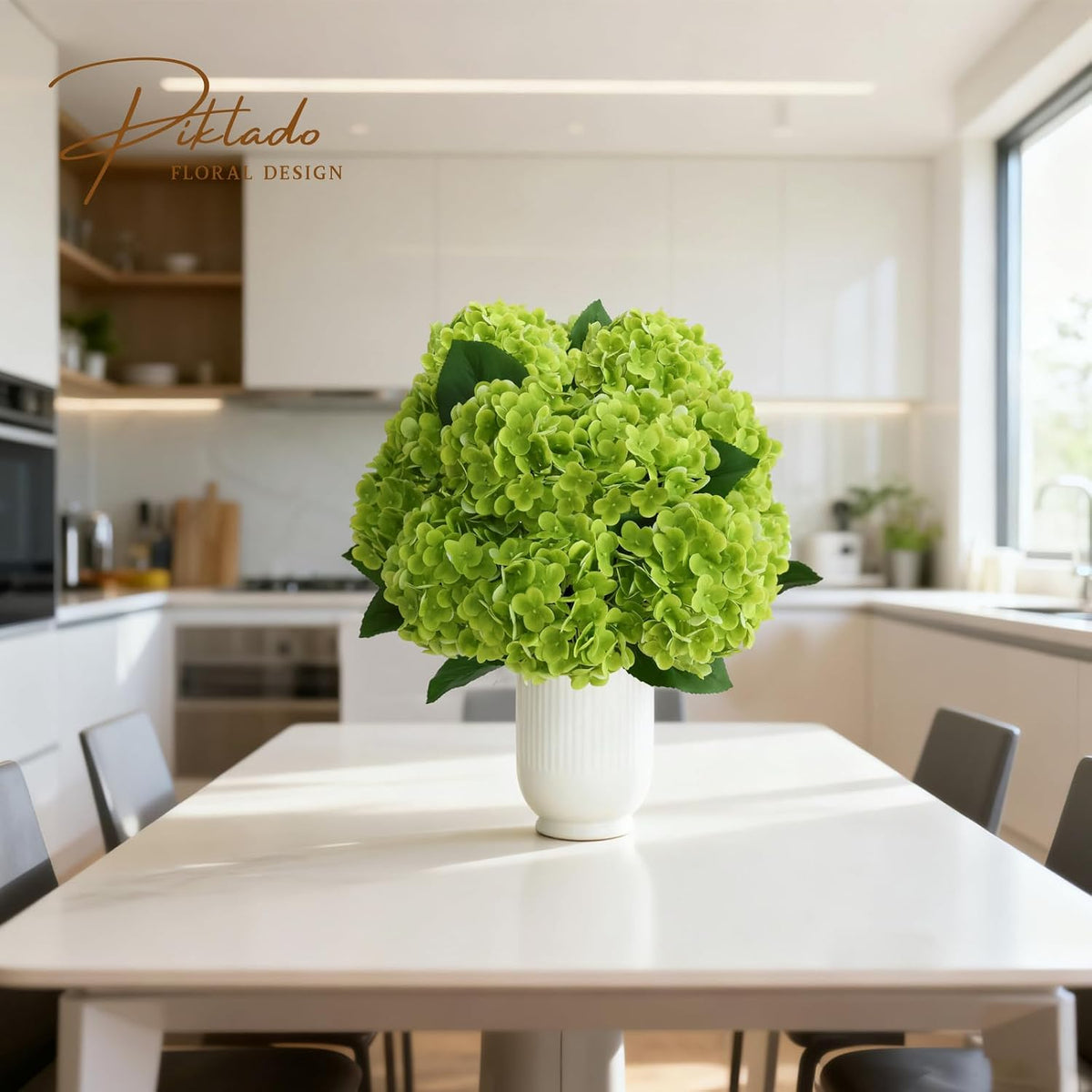 1 Bunch 21in Real Touch Hydrangea Artificial Flowers with 5pcs Flower Head 10pcs Leaves Faux Hydrangea Flowers for Home Office Decor Wedding Party Arrangements (White, 1 Bunch)