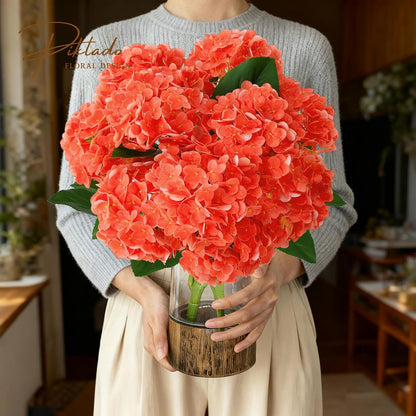 1 Bunch 21in Real Touch Hydrangea Artificial Flowers with 5pcs Flower Head 10pcs Leaves Faux Hydrangea Flowers for Home Office Decor Wedding Party Arrangements (White, 1 Bunch)