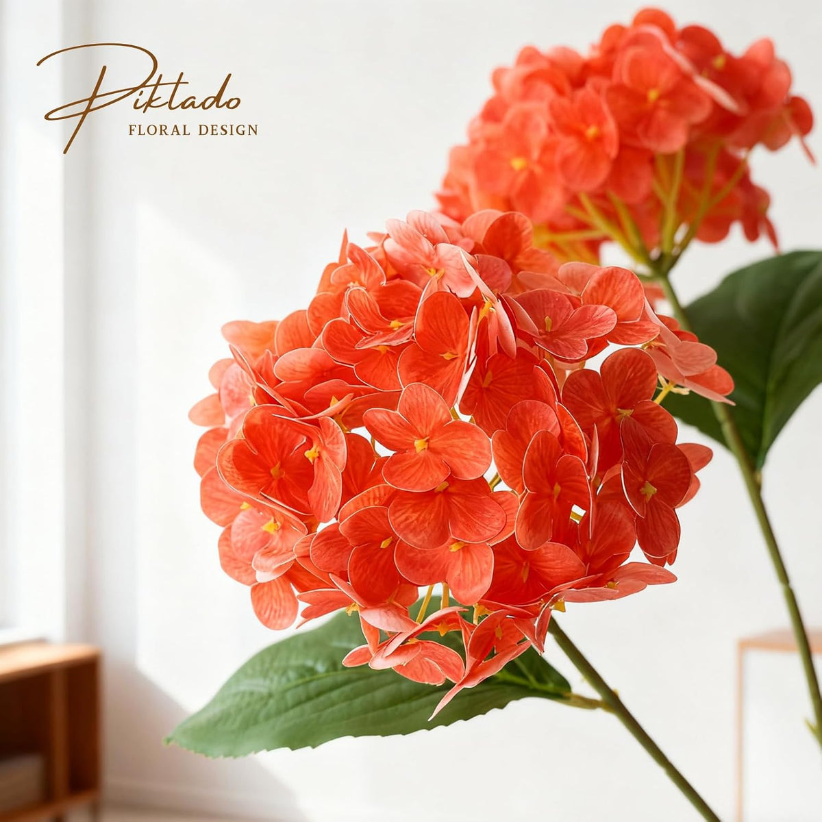 1 Bunch 21in Real Touch Hydrangea Artificial Flowers with 5pcs Flower Head 10pcs Leaves Faux Hydrangea Flowers for Home Office Decor Wedding Party Arrangements (White, 1 Bunch)