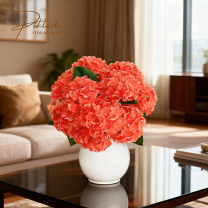 1 Bunch 21in Real Touch Hydrangea Artificial Flowers with 5pcs Flower Head 10pcs Leaves Faux Hydrangea Flowers for Home Office Decor Wedding Party Arrangements (White, 1 Bunch)