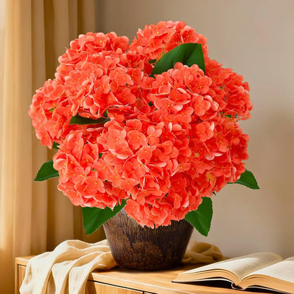 1 Bunch 21in Real Touch Hydrangea Artificial Flowers with 5pcs Flower Head 10pcs Leaves Faux Hydrangea Flowers for Home Office Decor Wedding Party Arrangements (White, 1 Bunch)