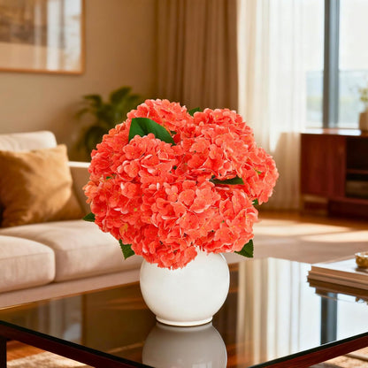 1 Bunch 21in Real Touch Hydrangea Artificial Flowers with 5pcs Flower Head 10pcs Leaves Faux Hydrangea Flowers for Home Office Decor Wedding Party Arrangements (White, 1 Bunch)