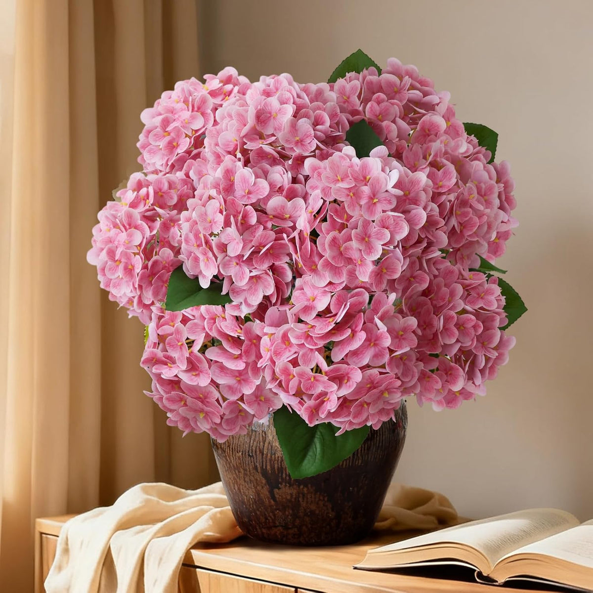 1 Bunch 21in Real Touch Hydrangea Artificial Flowers with 5pcs Flower Head 10pcs Leaves Faux Hydrangea Flowers for Home Office Decor Wedding Party Arrangements (White, 1 Bunch)