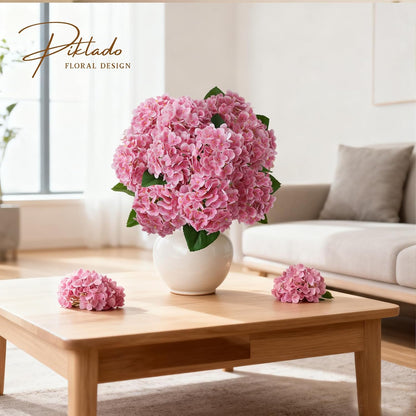 1 Bunch 21in Real Touch Hydrangea Artificial Flowers with 5pcs Flower Head 10pcs Leaves Faux Hydrangea Flowers for Home Office Decor Wedding Party Arrangements (White, 1 Bunch)