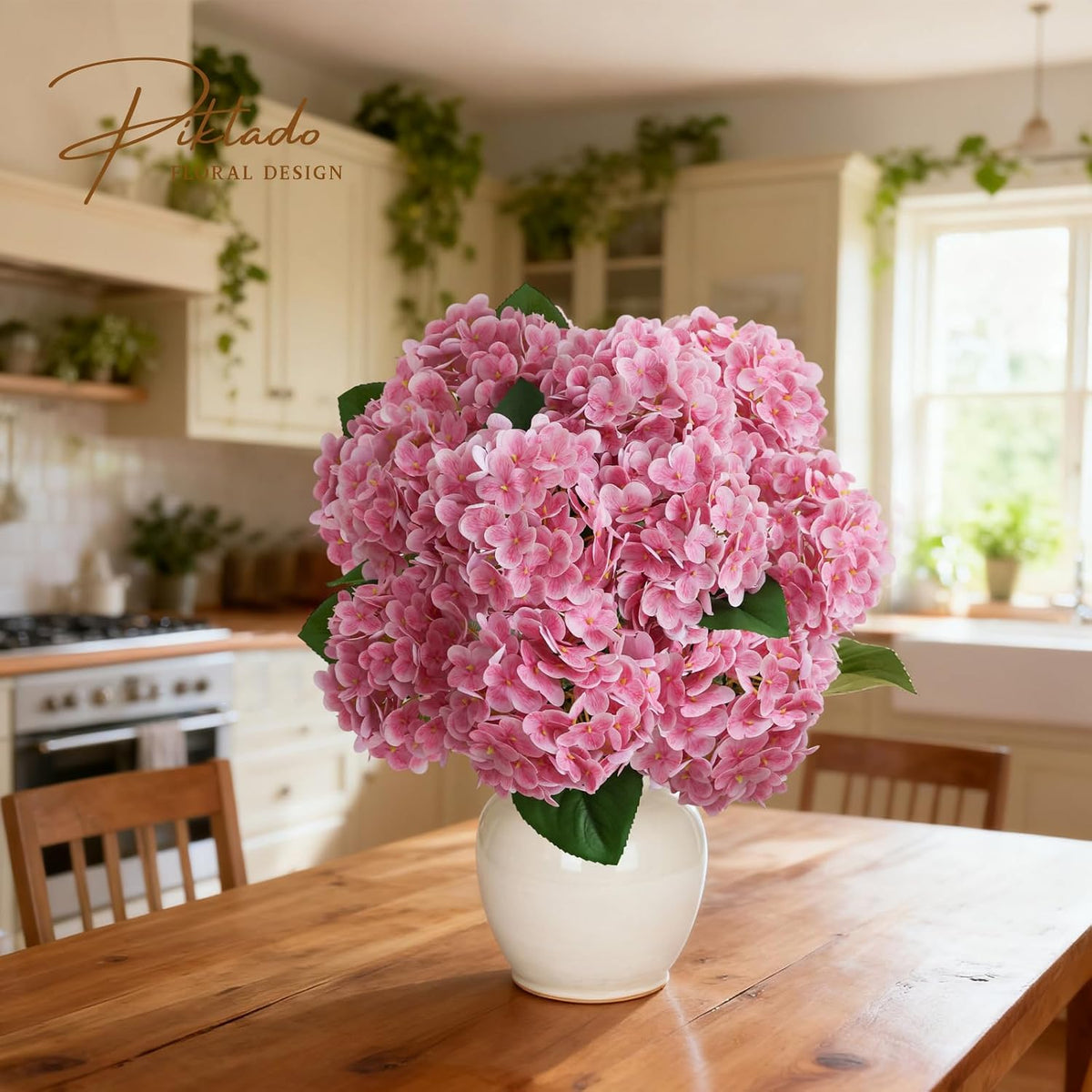 1 Bunch 21in Real Touch Hydrangea Artificial Flowers with 5pcs Flower Head 10pcs Leaves Faux Hydrangea Flowers for Home Office Decor Wedding Party Arrangements (White, 1 Bunch)