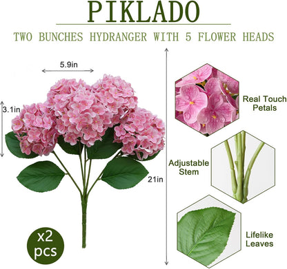 1 Bunch 21in Real Touch Hydrangea Artificial Flowers with 5pcs Flower Head 10pcs Leaves Faux Hydrangea Flowers for Home Office Decor Wedding Party Arrangements (White, 1 Bunch)
