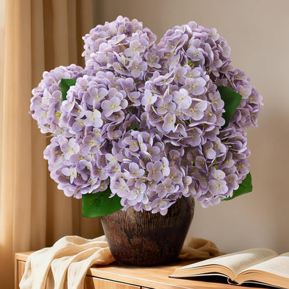 1 Bunch 21in Real Touch Hydrangea Artificial Flowers with 5pcs Flower Head 10pcs Leaves Faux Hydrangea Flowers for Home Office Decor Wedding Party Arrangements (White, 1 Bunch)