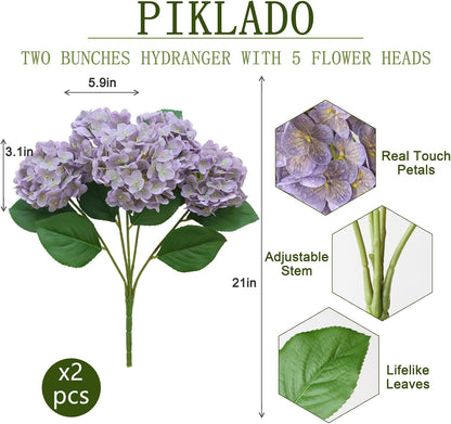 1 Bunch 21in Real Touch Hydrangea Artificial Flowers with 5pcs Flower Head 10pcs Leaves Faux Hydrangea Flowers for Home Office Decor Wedding Party Arrangements (White, 1 Bunch)