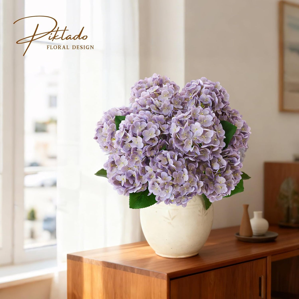 1 Bunch 21in Real Touch Hydrangea Artificial Flowers with 5pcs Flower Head 10pcs Leaves Faux Hydrangea Flowers for Home Office Decor Wedding Party Arrangements (White, 1 Bunch)
