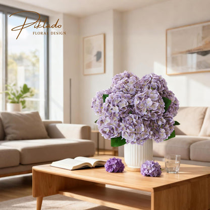 1 Bunch 21in Real Touch Hydrangea Artificial Flowers with 5pcs Flower Head 10pcs Leaves Faux Hydrangea Flowers for Home Office Decor Wedding Party Arrangements (White, 1 Bunch)