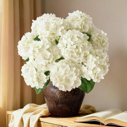 1 Bunch 21in Real Touch Hydrangea Artificial Flowers with 5pcs Flower Head 10pcs Leaves Faux Hydrangea Flowers for Home Office Decor Wedding Party Arrangements (White, 1 Bunch)