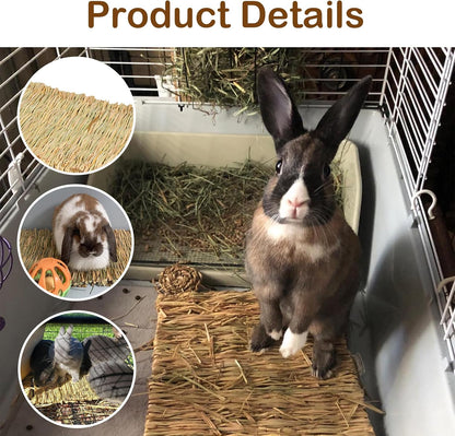 Rabbit Grass Mat,Grass Mats for Rabbits Bunny Natural Straw Woven Bed Small Animal Hay Matt Sleeping, Chewing, Nesting and Toys for Guinea Pig Hamster and Rat Bed Mat (6 Pcs)