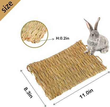 Rabbit Grass Mat,Grass Mats for Rabbits Bunny Natural Straw Woven Bed Small Animal Hay Matt Sleeping, Chewing, Nesting and Toys for Guinea Pig Hamster and Rat Bed Mat (6 Pcs)