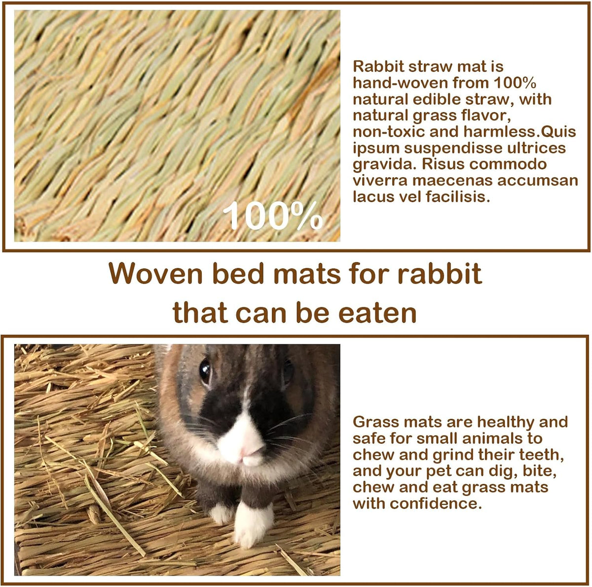 Rabbit Grass Mat,Grass Mats for Rabbits Bunny Natural Straw Woven Bed Small Animal Hay Matt Sleeping, Chewing, Nesting and Toys for Guinea Pig Hamster and Rat Bed Mat (6 Pcs)