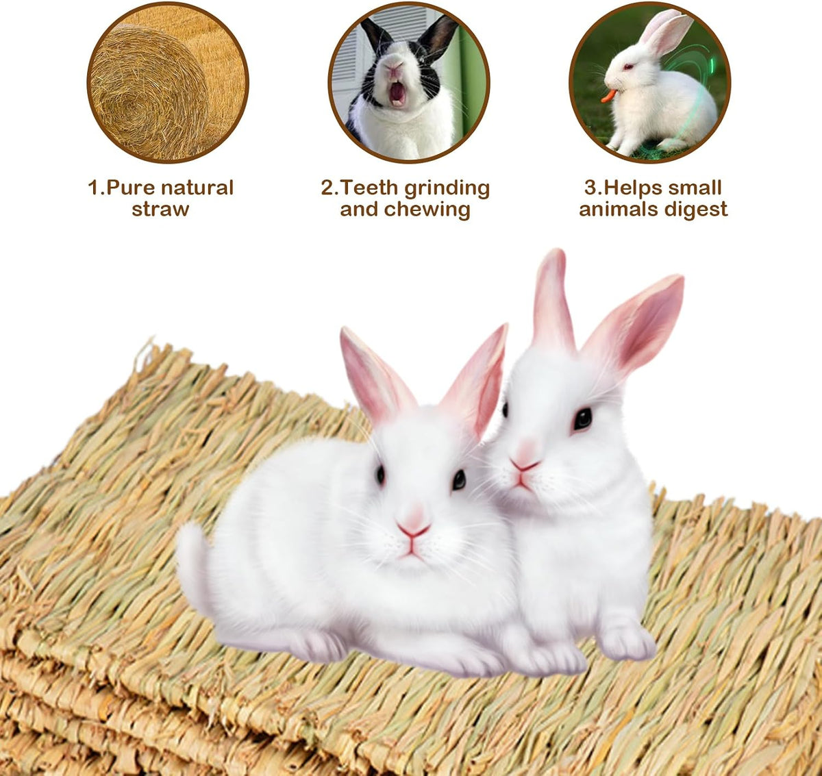 Rabbit Grass Mat,Grass Mats for Rabbits Bunny Natural Straw Woven Bed Small Animal Hay Matt Sleeping, Chewing, Nesting and Toys for Guinea Pig Hamster and Rat Bed Mat (6 Pcs)