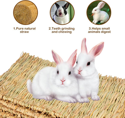 Rabbit Grass Mat,Grass Mats for Rabbits Bunny Natural Straw Woven Bed Small Animal Hay Matt Sleeping, Chewing, Nesting and Toys for Guinea Pig Hamster and Rat Bed Mat (6 Pcs)