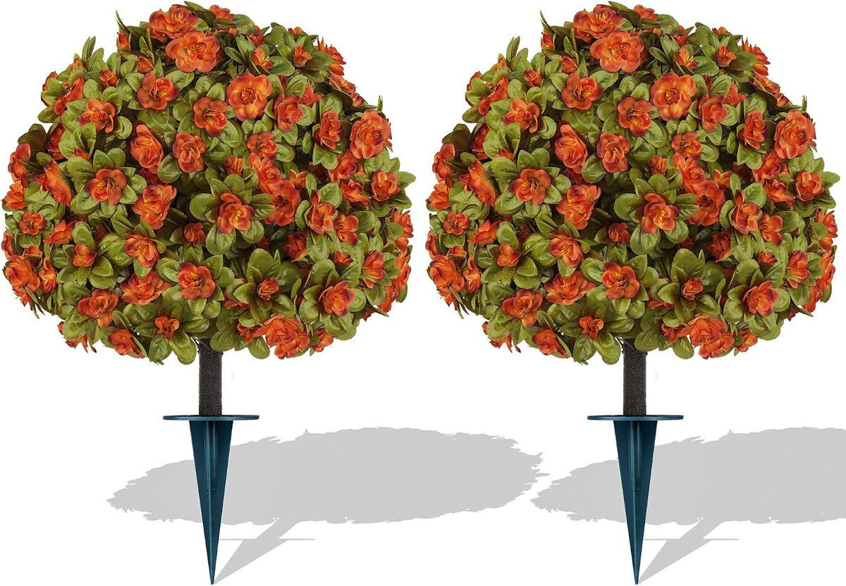 Grooy Artificial 2 Pack Boxwood Topiary Plant with Ground Spike for Outdoor
