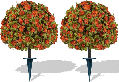 Grooy Artificial 2 Pack Boxwood Topiary Plant with Ground Spike for Outdoor