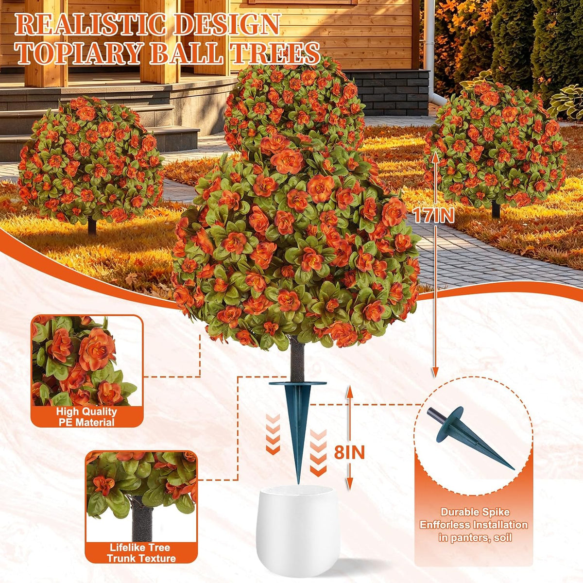 Grooy Artificial 2 Pack Boxwood Topiary Plant with Ground Spike for Outdoor