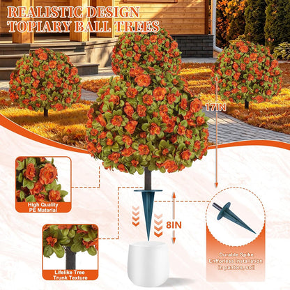 Grooy Artificial 2 Pack Boxwood Topiary Plant with Ground Spike for Outdoor