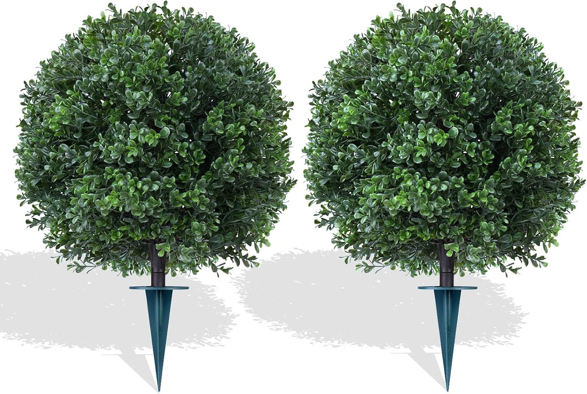 Grooy Artificial 2 Pack Boxwood Topiary Plant with Ground Spike for Outdoor
