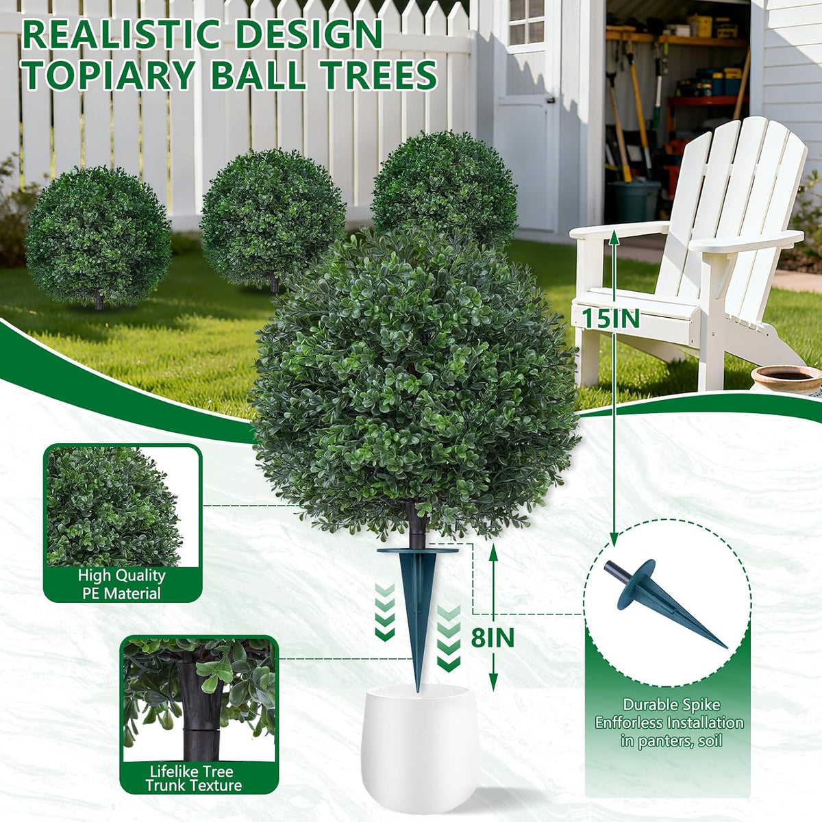 Grooy Artificial 2 Pack Boxwood Topiary Plant with Ground Spike for Outdoor