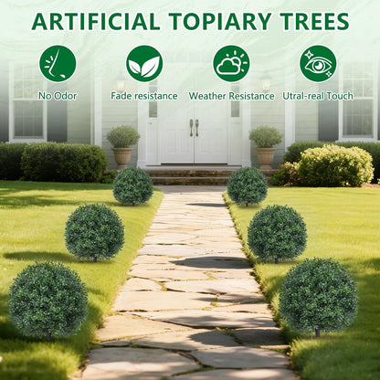 Grooy Artificial 2 Pack Boxwood Topiary Plant with Ground Spike for Outdoor