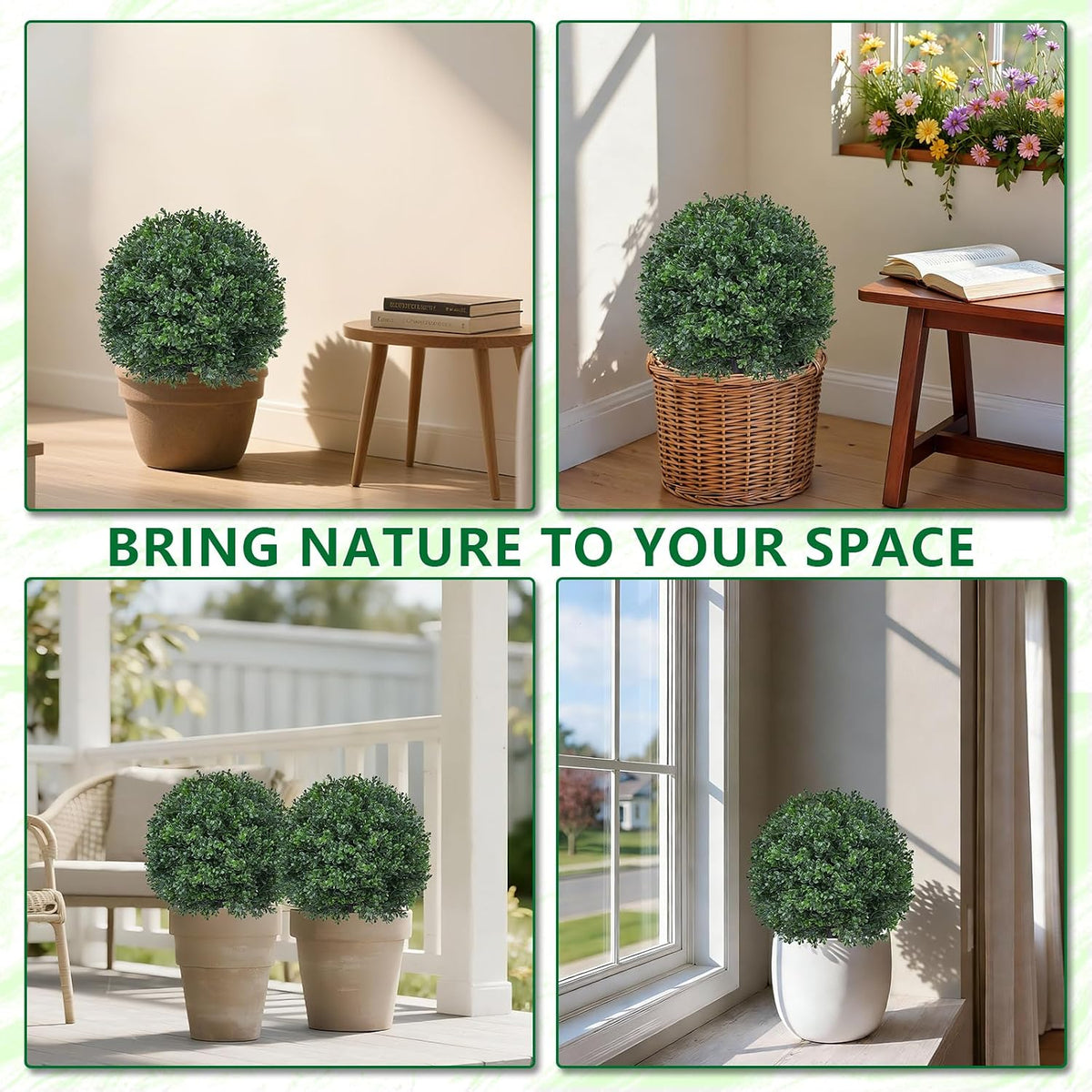 Grooy Artificial 2 Pack Boxwood Topiary Plant with Ground Spike for Outdoor