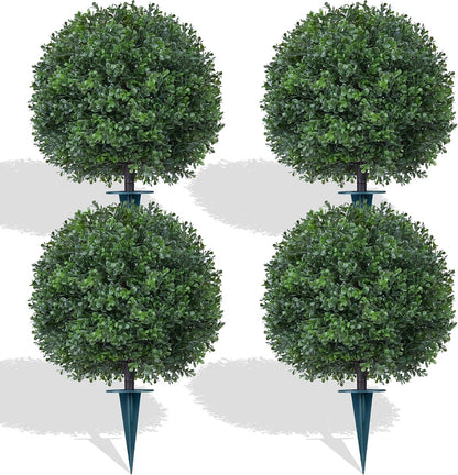Grooy Artificial 2 Pack Boxwood Topiary Plant with Ground Spike for Outdoor